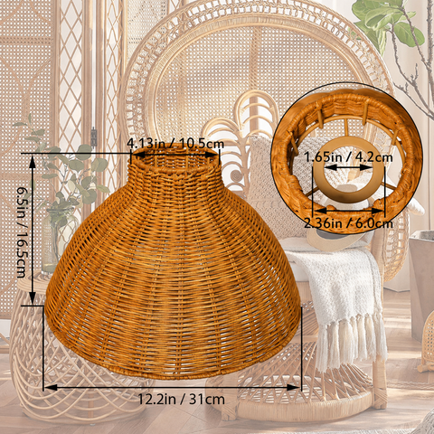 Rattan Woven Pendant Light Shade – Brown Natural Rattan Lamp Cover