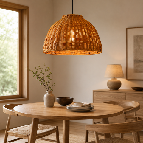 Rattan Woven Pendant Light Shade – Brown Natural Rattan Lamp Cover