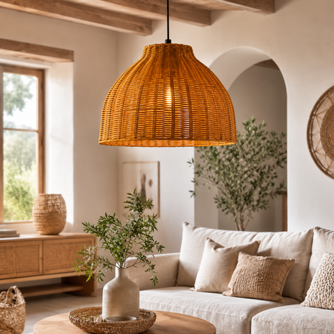 Rattan Woven Pendant Light Shade – Brown Natural Rattan Lamp Cover