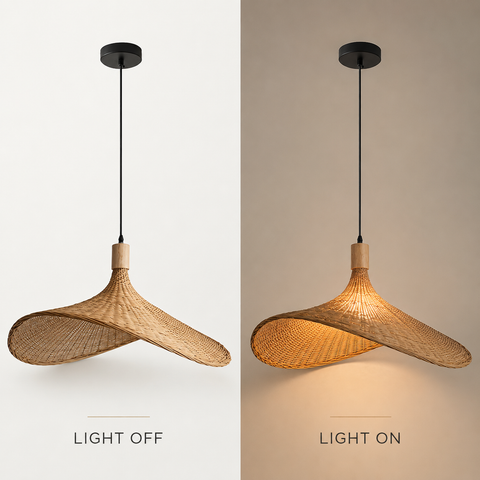 Woven Rattan Pendant Light – Natural Bamboo Hanging Lamp