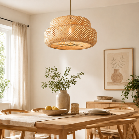 Woven Bamboo Pendant Light Shade – Natural Bamboo Lamp Cover