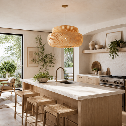 Woven Bamboo Pendant Light Shade – Natural Bamboo Lamp Cover